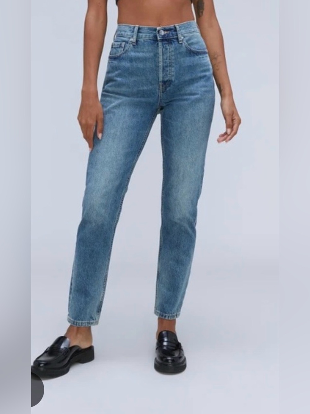 Everlane High-Rise 90’s cheeky cropped Straight-Leg Jeans embroidered casual